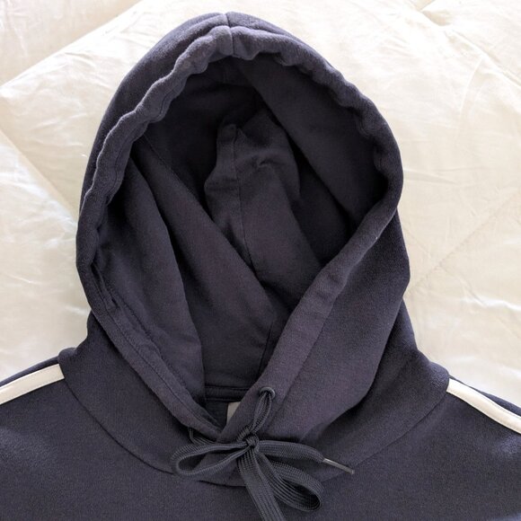 ADIDAS Sweatshirt Men's M Blue Three Striped Spellout Hooded Kangaroo Pocket - Picture 5 of 10